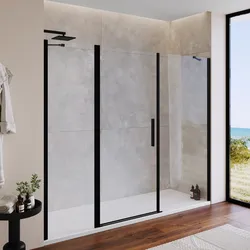 Box doccia nicchia 245 cm 55 giunto + 90 battente + 100 fisso con profilo nero 190h - Nilo