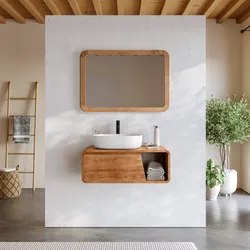 Mobile bagno sospeso 80 cm vano a destra in teak naturale - Arborea