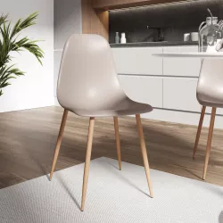 Sedia in polipropilene tortora con gambe effetto legno - Kaily