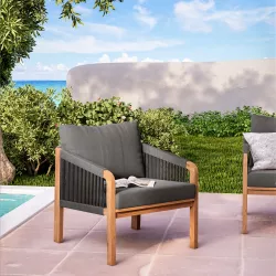 Poltrona in legno massello di acacia con dettagli in corda - Nauru
