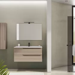 Mobile bagno sospeso 100 cm con lavabo integrato color rovere chiaro e specchio - Agave Plus