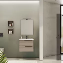 Mobile bagno sospeso 60 cm con lavabo integrato finitura rovere chiaro e specchio - Agave Plus