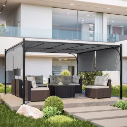 Gazebo 4x4 m con tetto scorrevole grigio e struttura antracite - Edvige