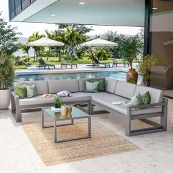 Tavolo esterno + 6 sedie da giardino in alluminio con cuscini Ibiza