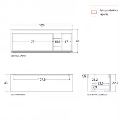 Mobile bagno sospeso 120 cm grigio opaco con lavabo integrato dx e cassetti  - Sleek