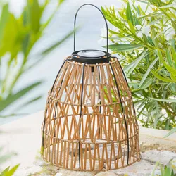 Lampada solare in polyrattan naturale e acciaio grafite con LED - Violante