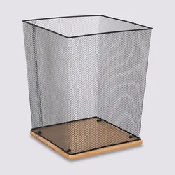 Cestino da scrivania 31h cm in metallo e bambù naturale - Smartlab