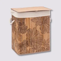 Cesto portabiancheria 60 L in bambù con fantasia floreale - Bambux