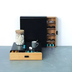 Portacapsule 33x31 cm a cassetto verticale o orizzontale in bambù naturale e nero