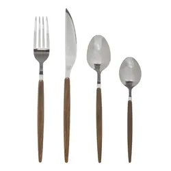 Set 24 posate in acciaio inox cromo e manico effetto legno - England