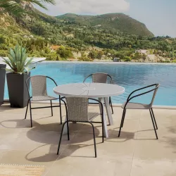 Set pranzo da giardino tavolo tondo 120 cm e 4 sedie in polyrattan grigio -  Ipanema