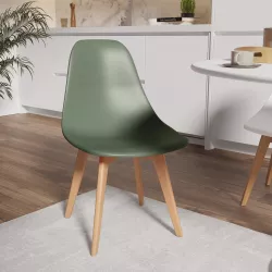 Sedia da interni verde bosco con gambe in legno - Alborg