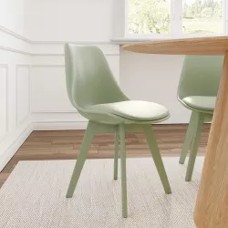 Set 4 sedie similpelle verde gambe in legno con cuscino - Alborg Lux