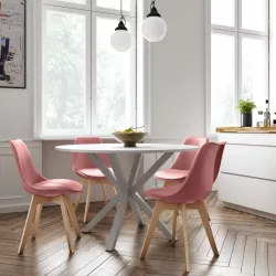 Set 4 sedie scandi rosa antico gambe in legno con cuscino - Alborg Plus