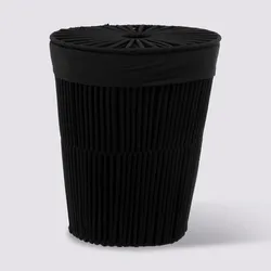 Cesto portabiancheria doppio 40 L rotondo nero in legno di mango e cotone