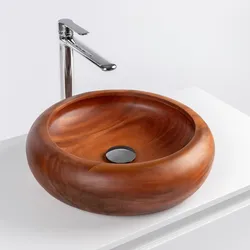 Lavabo d'appoggio in legno di mogano 40 x 12 cm - Sinker