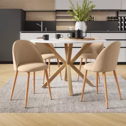 Set 4 sedie in tessuto beige con gambe in metallo effetto legno - Kubir