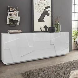 Madia 220x86h cm con 4 ante e 3 cassetti in legno bianco lucido - Sharps