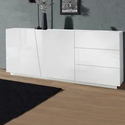 Madia 180x86h cm con 2 ante e 3 cassetti in legno bianco lucido - Meg