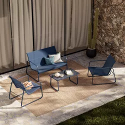 Set relax divano 2 poltrone e tavolino in alluminio blu - Fellini