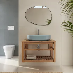 Mobile bagno sospeso 80 cm teak naturale - Malvina