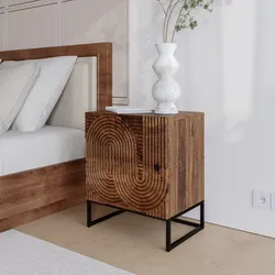 Comodino 50x60h cm con 1 anta in legno di mango cannettato - Alisha