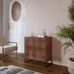 Madia 75x80h cm con 3 cassetti in legno di mango cannettato - Alisha