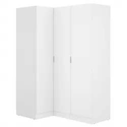 Armadio angolare 133x184 h cm con barra appendiabiti e vani in legno bianco  - Axel