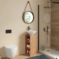 Mobile bagno 40x78 h cm in legno teak con barra portasalviette lavabo e specchio - Delphi