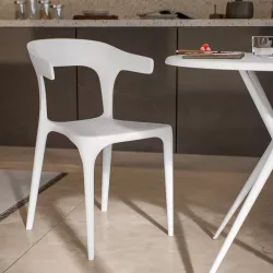 Sedia impilabile con braccioli design in polipropilene bianco - Dibra