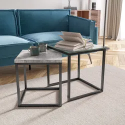 Set 2 tavolini quadrati 45x48h cm e 40x44h cm con top in vetro e legno grigio - Laurent
