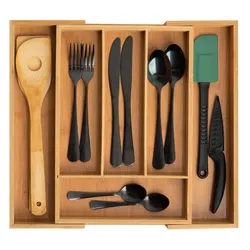 Portaposate allungabile 39-25x35 cm in legno di bambù naturale