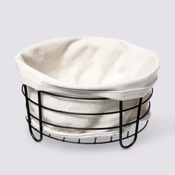 Cestino portapane rotondo 25 cm in acciaio nero e tessuto bianco