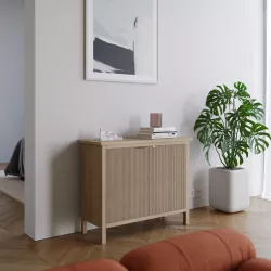 Pouf contenitore Ø 36 in velluto tortora e anello con intreccio di bamboo -  Hakuna