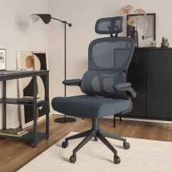 Set 4 sedie da ufficio in similpelle blu notte con schienale in paglia -  Crafty
