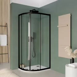 Box doccia semicircolare 70x90 cm in vetro trasparente e profilo nero 185h - Young