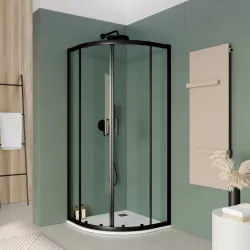 Box doccia semicircolare 90x90 cm in vetro trasparente e profilo nero 185h - Young