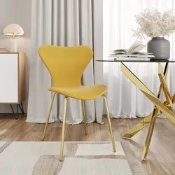 Sedia impilabile in tessuto giallo con gambe oro - Dolly