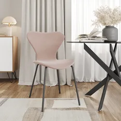 Sedia impilabile in tessuto rosa nude con gambe in metallo nero - Dolly