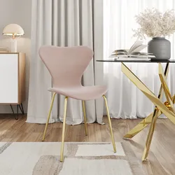 Sedia impilabile in tessuto rosa nude con gambe oro - Dolly