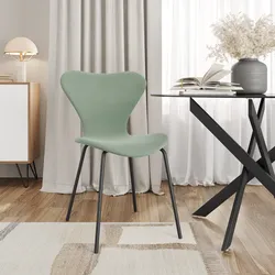 Sedia impilabile in tessuto verde celadon con gambe in metallo nero - Dolly