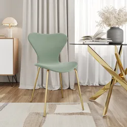 Sedia impilabile in tessuto verde celadon con gambe oro - Dolly