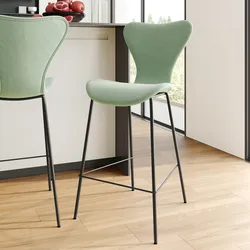 Sgabello in tessuto verde celadon con gambe in metallo nero - Dolly