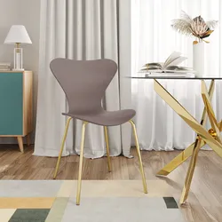 Sedia impilabile in polipropilene tortora con seduta effetto legno e gambe oro - Dolly