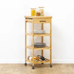 Isola cucina 38x90h cm in legno di bambù con 3 ripiani e 1 cassetto - Fabrique