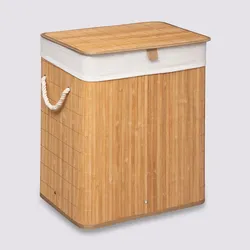 Cesto portabiancheria 60 L in bambù e tessuto - Bambux