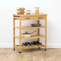 Isola cucina 75x90h cm in legno di bambù con 3 ripiani e 2 cassetti - Fabrique