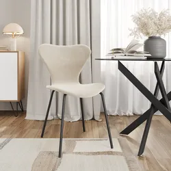 Sedia impilabile in velluto crema con gambe in metallo nero - Dolly