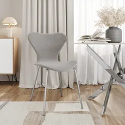 Sedia impilabile velluto grigio ghiaccio con gambe cromo - Dolly