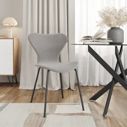 Sedia impilabile in velluto grigio ghiaccio con gambe in metallo nero - Dolly
